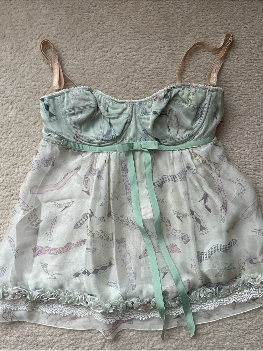 VINTAGE Dolce & Gabbana Mint and Beige Lingerie Top